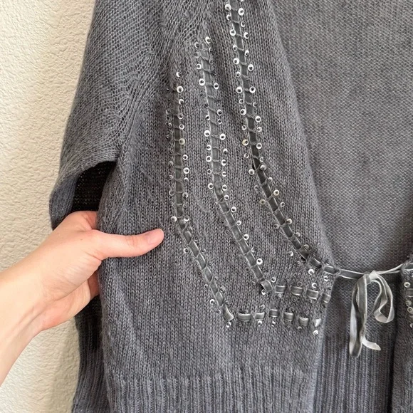 VTG Y2K Mossimo Womens XL Mohair Blend Front Tie Sequin Ribbon‎ Cardigan Preppy - Picture 4 of 11